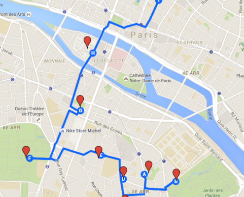 Carte avec itinéraire dans Paris (2e jour)
